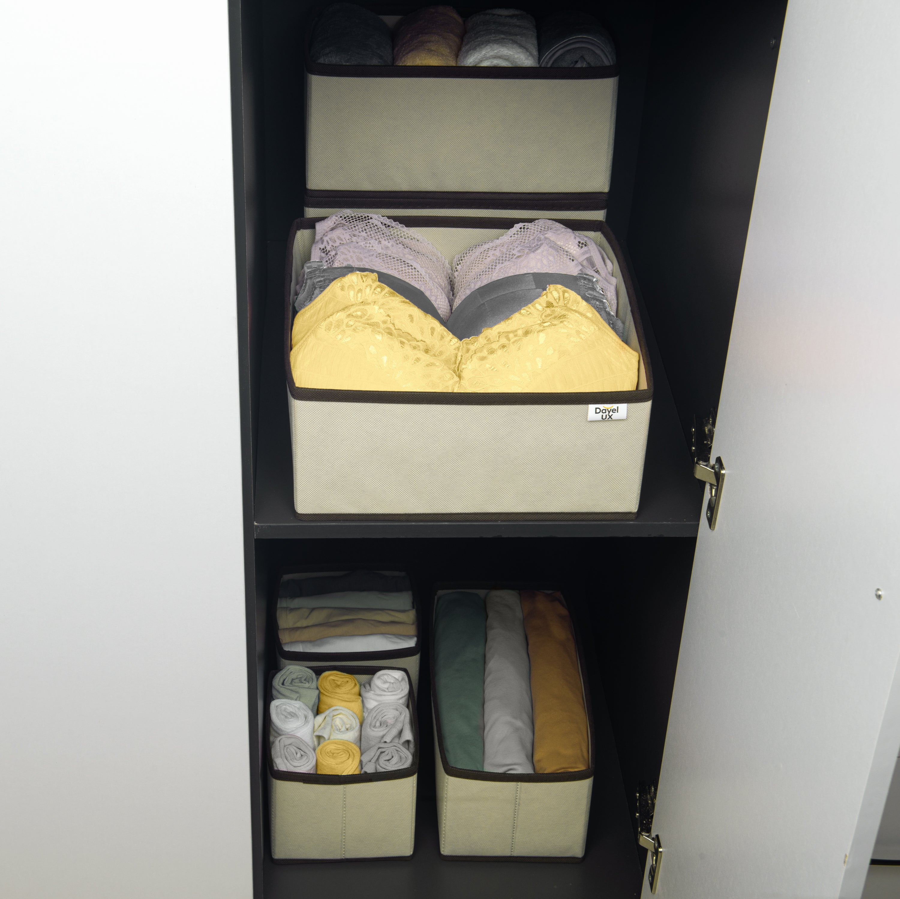 Dayelux™ Premium 12-Piece Fabric Drawer Organizer Set – منظم أدراج قماشي 12 قطعة بتصميم أنيق وعملية عالية